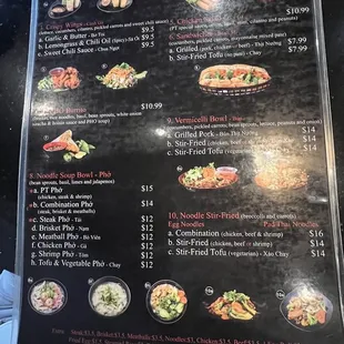 the menu for the restaurant