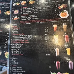 the menu of the restaurant