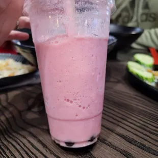 Strawberry boba drink