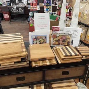 a display of cutting boards