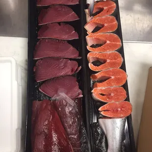 a variety of raw fish