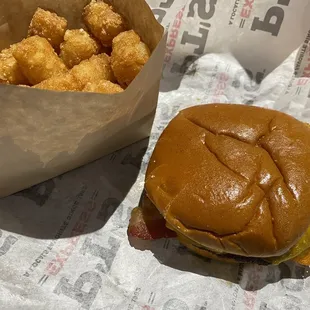 Pub Bacon Cheeseburger (Plain) and Golden Tater Tots