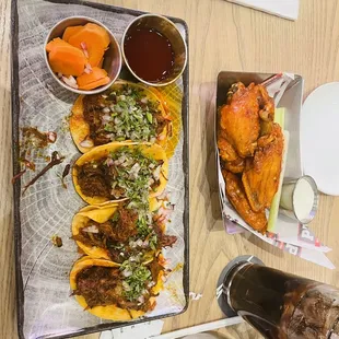 Wings and birria tacos