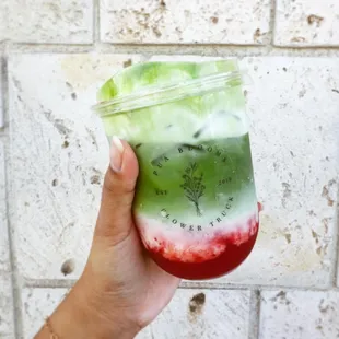 White peppermint strawberry matcha latte