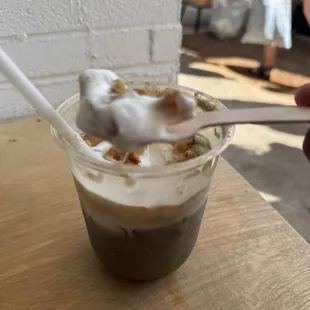 Banana Lumpia Hojicha crispy toppings