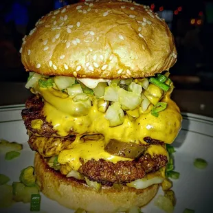 Fred's big boy modified with jalapeño, scallions,pickels