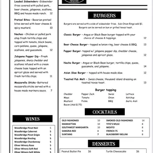 the menu for the restaurant