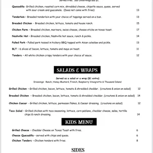 the menu of the restaurant