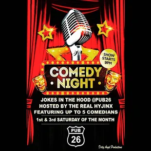 a comedy night poster with a microphone