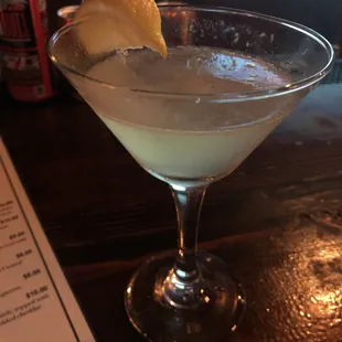 Half drank basil lemon drop (no sugar on rim)