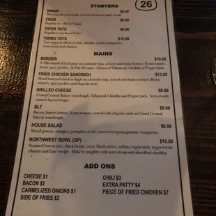 Food menu- small but high quality. House made sauces and locally sourced ingredients