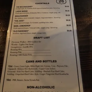 Drink menu