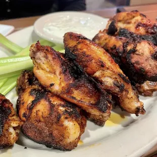 Char wings with house bleu cheese
