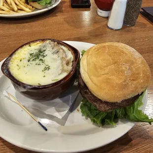 Old Fashioned Burger and French Onion Soup