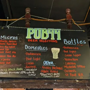 Beer menu board.