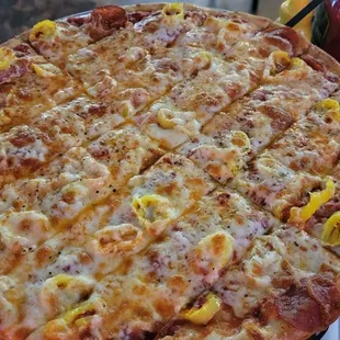 Large pepperoni and banana pepper