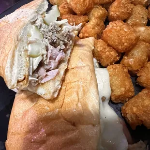 Cuban sandwich with tots