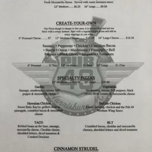 the menu for the restaurant