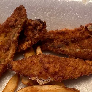 fried chicken strips and french fries