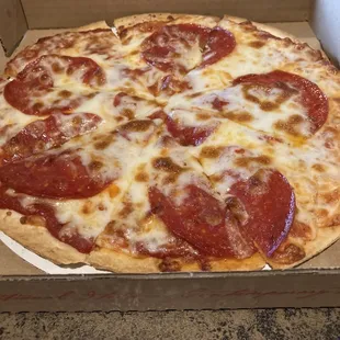 Pepperoni thin crust pizza