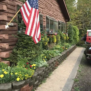 an american flag on the side of a building