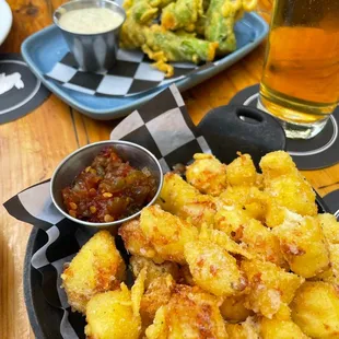 Shishito poppers and cheese curds - both Gluten Free