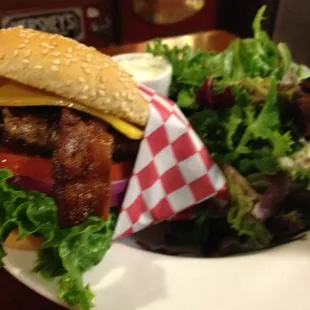 Basic Bacon Burger with Green Salad..