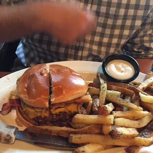 Special gourmet burger with truffle fries