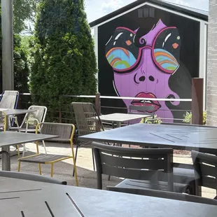 Outdoor seating plus mural