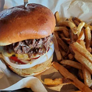 Southern burger with fries