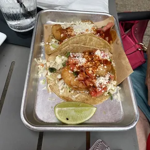 Shrimp tacos - note that the shrimp are deep fried.