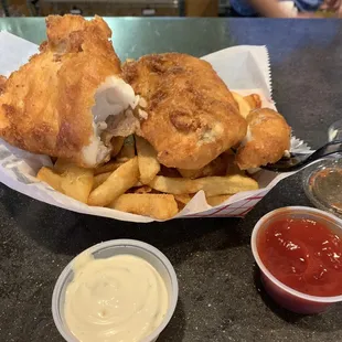 Judges portion of perfectly cooked fish and chips.