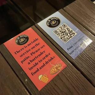 a wooden table with a qr code on it
