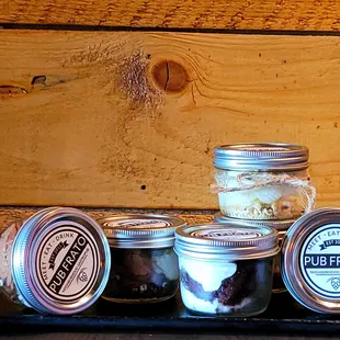 Assortment of dessert jars by local dessert jar artist, Kevin is Always Mixing!