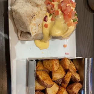 Short Rib Breakfast Burrito with breakfast potatoes