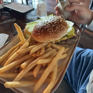Hamburger and fries