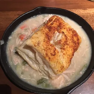 Yummy chicken pot pie in a skillet! Definitely great when it's freezing outside!