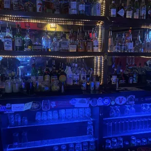 a blue lighted bar