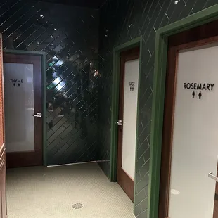 Bathrooms: cool names on doors