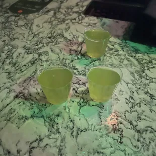 3 Melon Liqueur and Pineapple Shots
