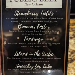 the menu for the restaurant