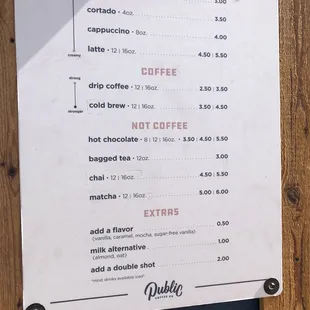 Public Coffee Co:  Menu (17 Oct 2020)