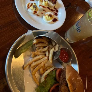 Deviled Eggs &amp; &quot;The Klucker&quot; fried chicken sandwhich. Long Island Iced Tea