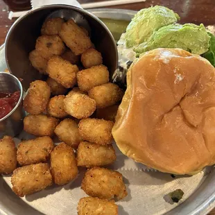 Bean burger and tots