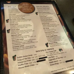 a menu for a restaurant
