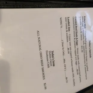 a menu for a restaurant