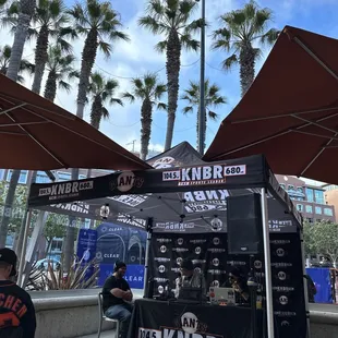 people sitting under umbrellas