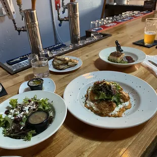 Sourdough and honey butter, Shrimp and grits, Pork Belly and House salad..amazing!