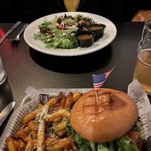 Public Burger w/ fries and the public house salad!