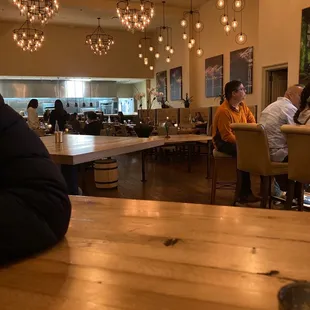 people sitting at tables in a restaurant